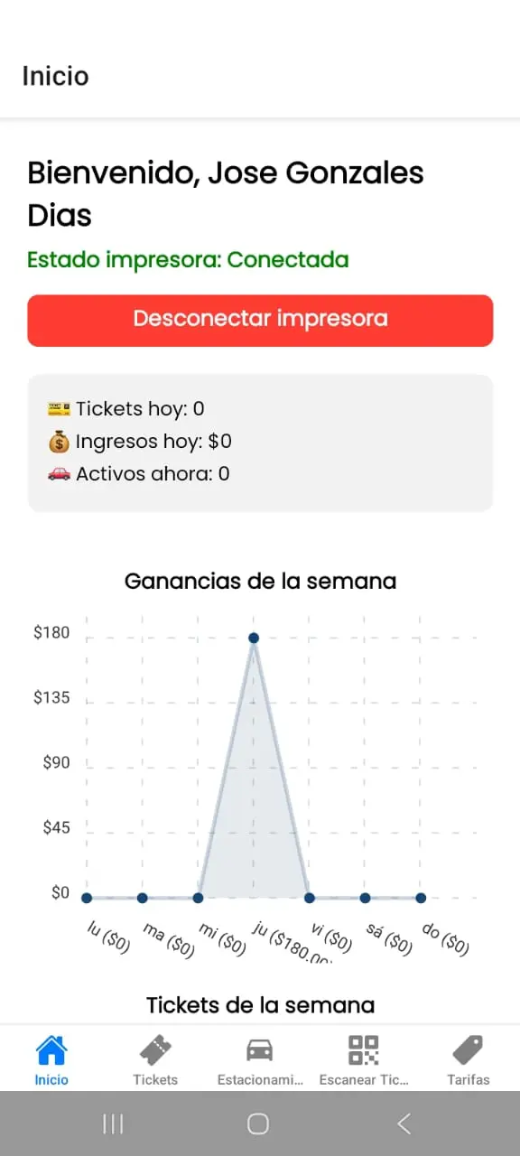 Home con impresora conectada y reportes en tiempo real